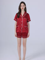 25 Momme Silk Short Sleeve Pajama Set with Contrast Piping