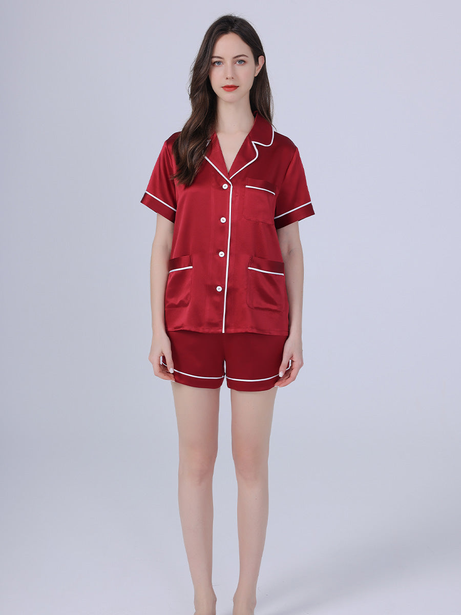 25 Momme Silk Short Sleeve Pajama Set with Contrast Piping