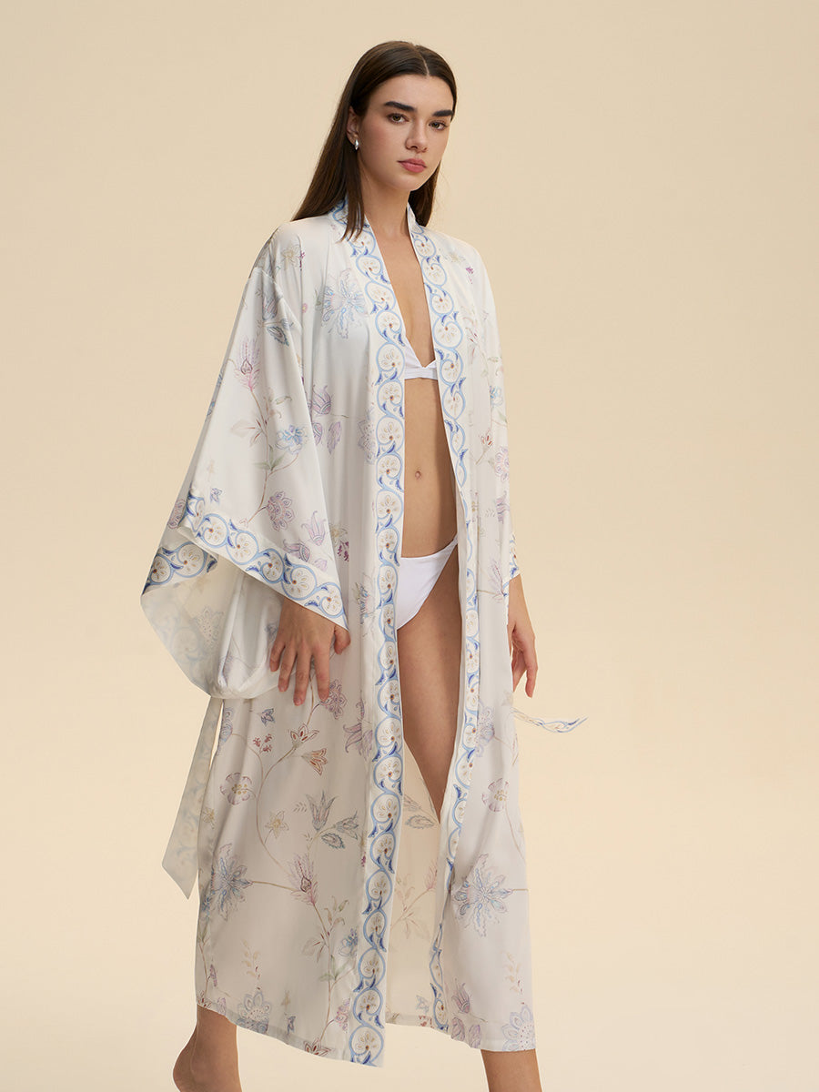 Floral Satin Kimono Robe