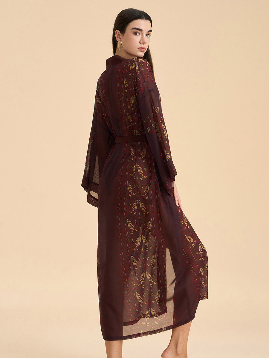 Plum Gold Leaf Sheer Kimono Robe