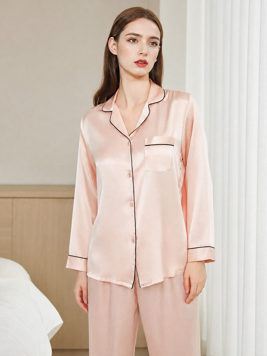 Contrast Piping Long Sleeve Pajama Set