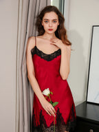 Contrast Lace Mulberry Silk Robe and Slip Dress Set