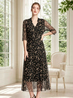 100% Pure Silk Mesh V-Neck Midi Dress