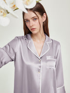 100% Mulberry Silk Contrast Piping 3/4 Sleeve Pajama Set
