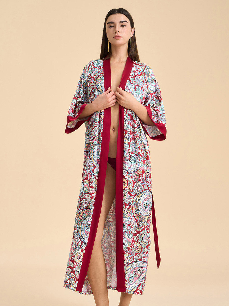 Paisley Print Satin Kimono Robe