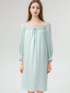 Ruffle Cuff 3/4 Sleeve 100% Pure Silk Elegant Sleep Dress
