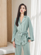 100% Mulberry Silk Belted Notched Collar Long Sleeve Pajama Set