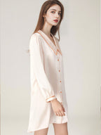Notched Collar Button Front 100% Pure Silk Nightshirt