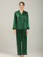 19 Momme Silk Long Sleeve Pajama Set with Contrast Piping