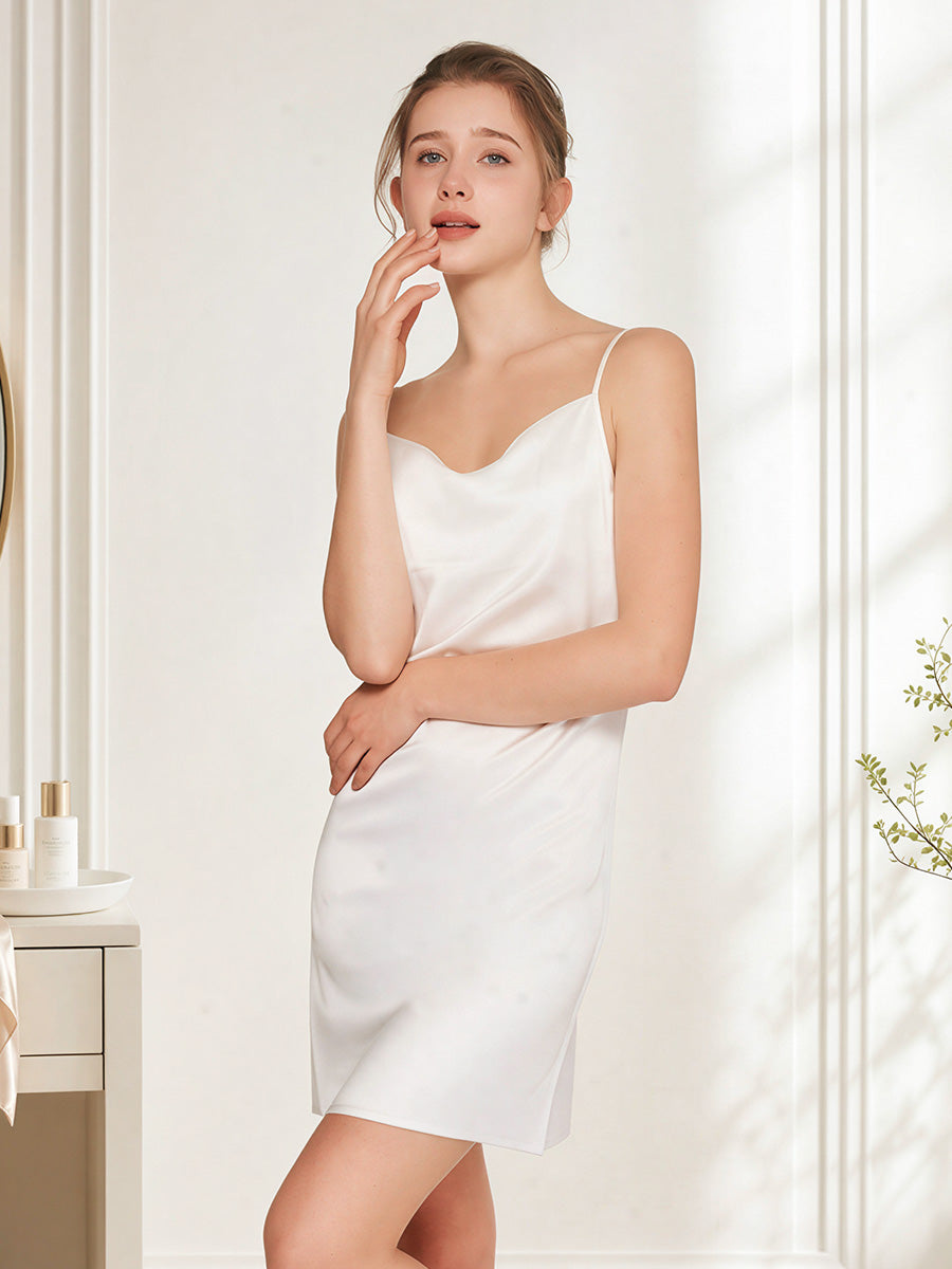 100% Mulberry Silk 19 Momme Sleeveless Side Slit Sleep Dress