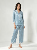 100% Mulberry Silk Lace Trim 3/4 Sleeve Pajama Set