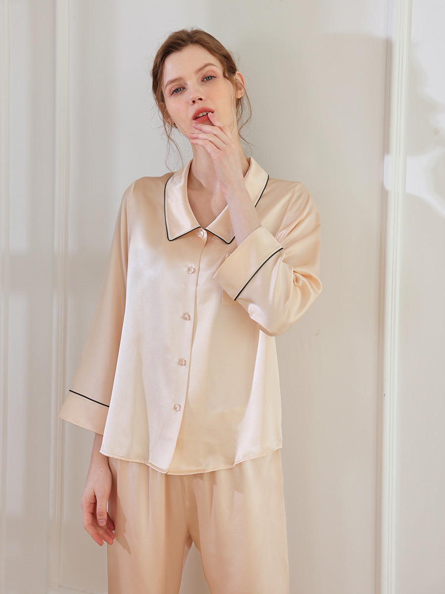 19 Momme Pointed Collar Silk Pajama Set