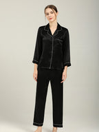 19 Momme Silk Long Sleeve Pajama Set with Contrast Piping