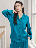 Classic Button Front Top & Long Pants Silk Sleepwear Set