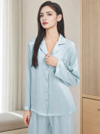 Classic Button Front Top & Long Pants Silk Sleepwear Set