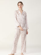 19 Momme Silk Long Sleeve Pajama Set with Heart Print