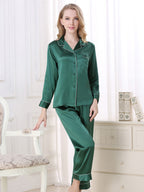 Long Sleeve Mulberry Silk Pajama Set with Contrast Piping