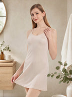 100% Pure Silk Nightgown with Built-in Pads Spaghetti Strap Sleep Dress