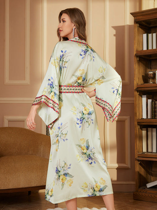 Tulip Floral Satin Kimono Robe