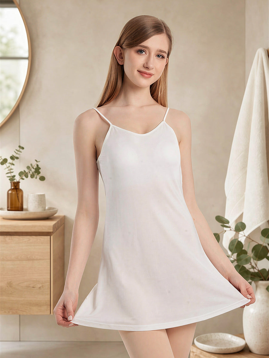 100% Pure Silk Nightgown with Built-in Pads Spaghetti Strap Sleep Dress