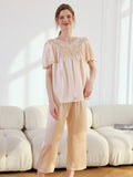 19 Momme Silk Pajama Set with Lace Yoke
