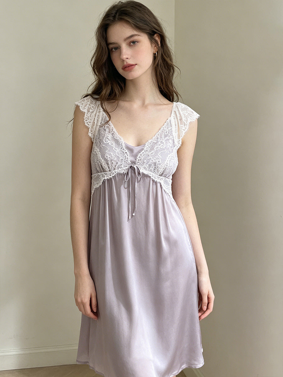 Lace Empire Waist 100% Mulberry Silk Mid-Length Nightdress