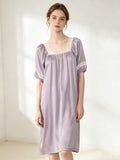 100% Mulberry Silk Lace Square Neck Short Sleeve Midi Nightgown