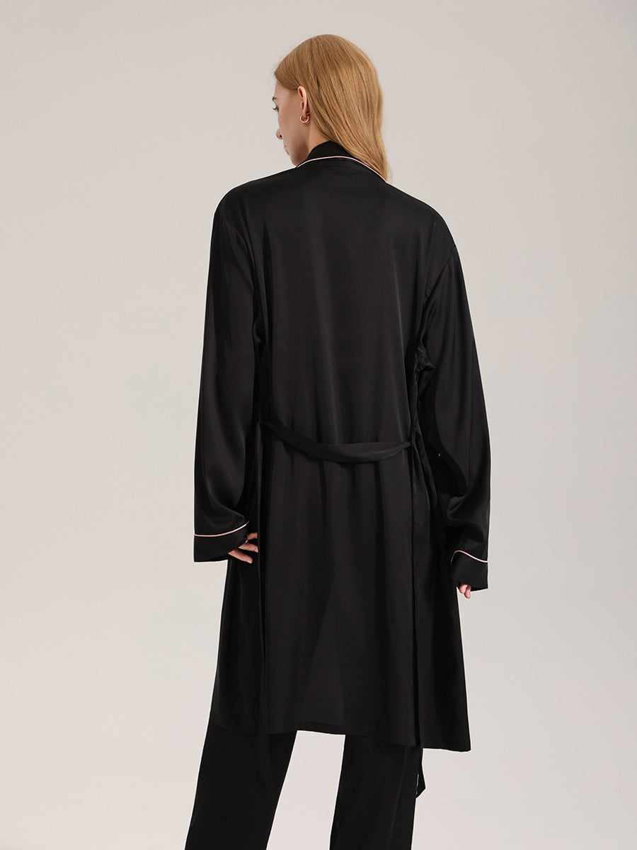 Piped Trim Satin Robe