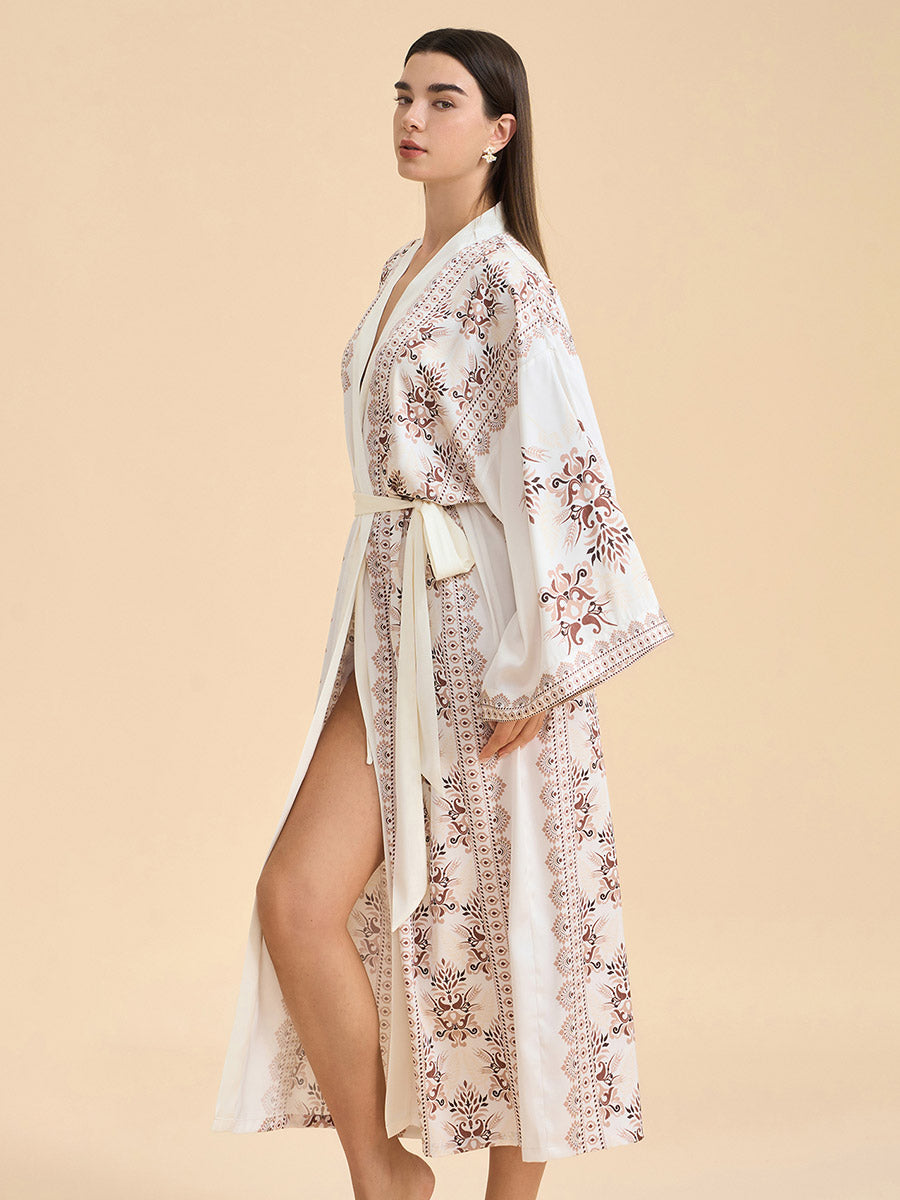 Bohemian Floral Satin Kimono Robe