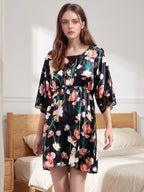 Loose Vintage Floral 100% Mulberry Silk Short Nightdress