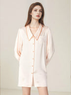 Notched Collar Button Front 100% Pure Silk Nightshirt