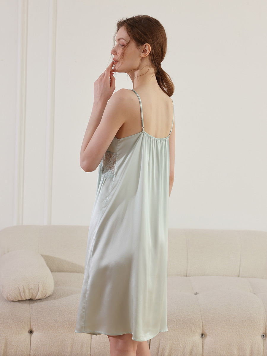 Floral Lace Mulberry Silk Robe and Slip Dress Set