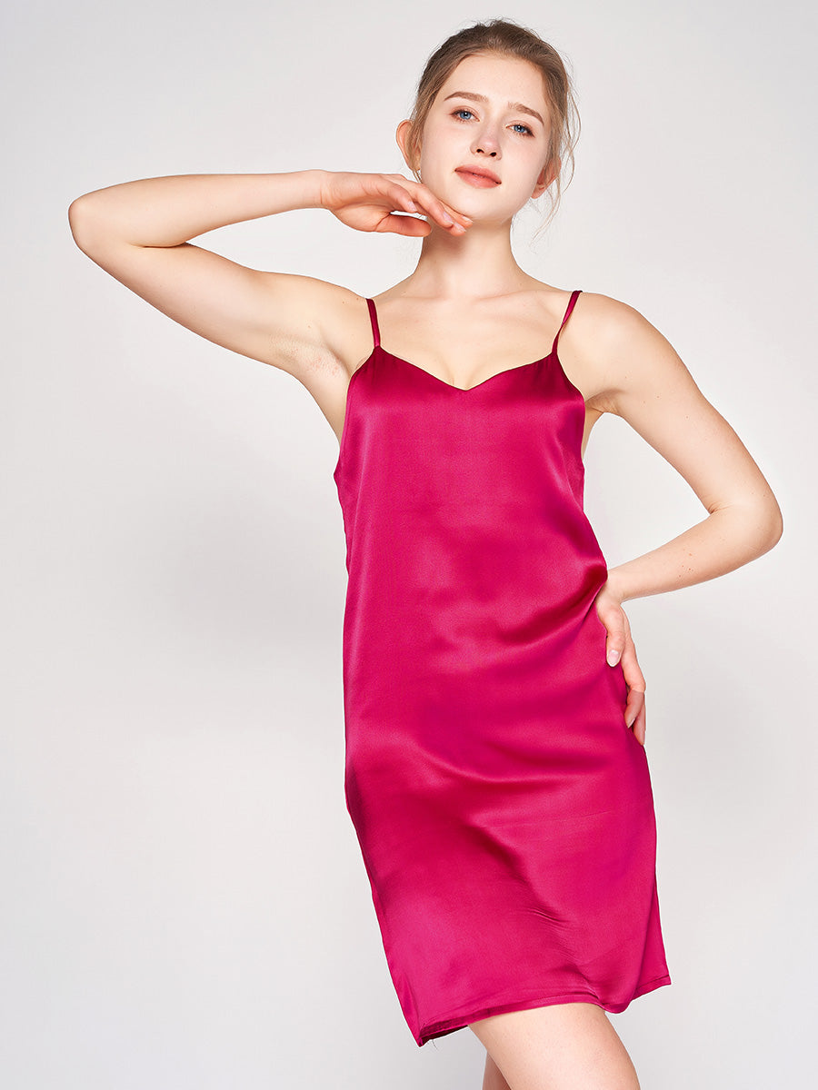100% Mulberry Silk 19 Momme Spaghetti Strap Mini Sleep Dress