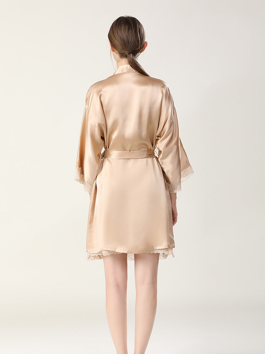 Scalloped Lace Mulberry Silk Robe and Slip Dress Set