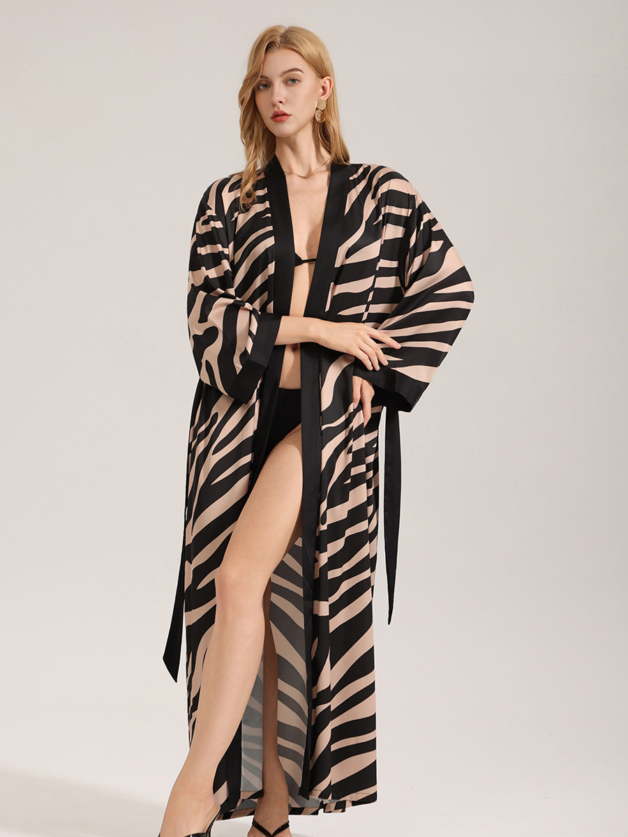 Zebra Print Satin Maxi Robe