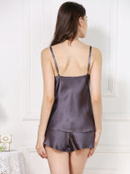 Floral Lace Mulberry Silk Cami and Shorts Pajama Set