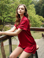 19 Momme Silk Short Sleeve Pajama Shorts Set with Contrast Piping
