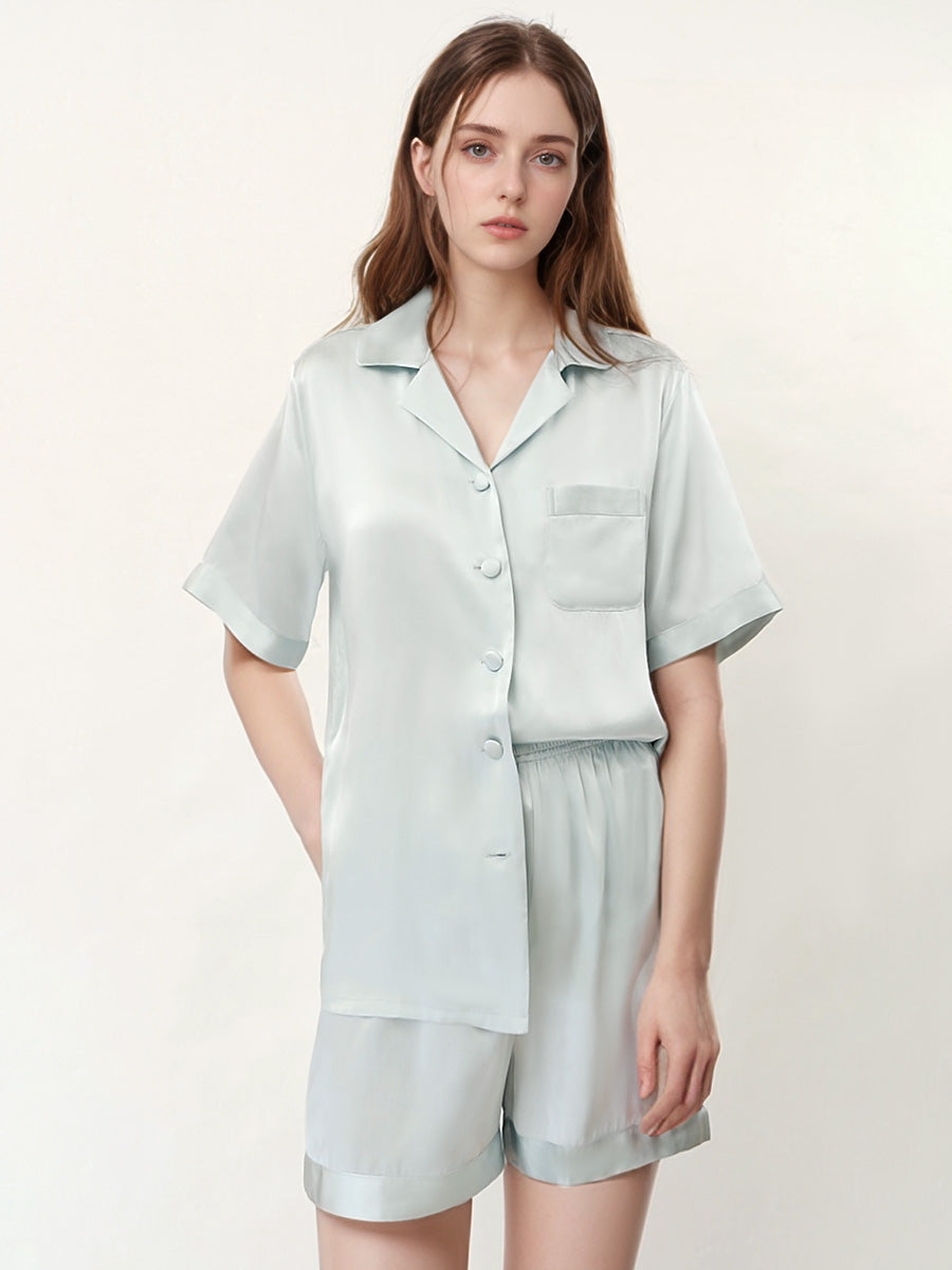 Short Sleeve Button Front Pajama Shorts Set