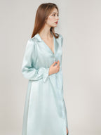 Pearl Button Flounce Cuff 100% Pure Silk Midi Sleep Dress