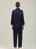 19 Momme Silk Long Sleeve Pajama Set with Contrast Piping