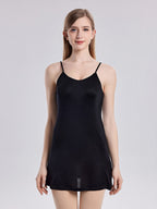 100% Pure Silk Nightgown with Built-in Pads Spaghetti Strap Sleep Dress