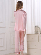 Long Sleeve Mulberry Silk Pajama Set with Contrast Piping