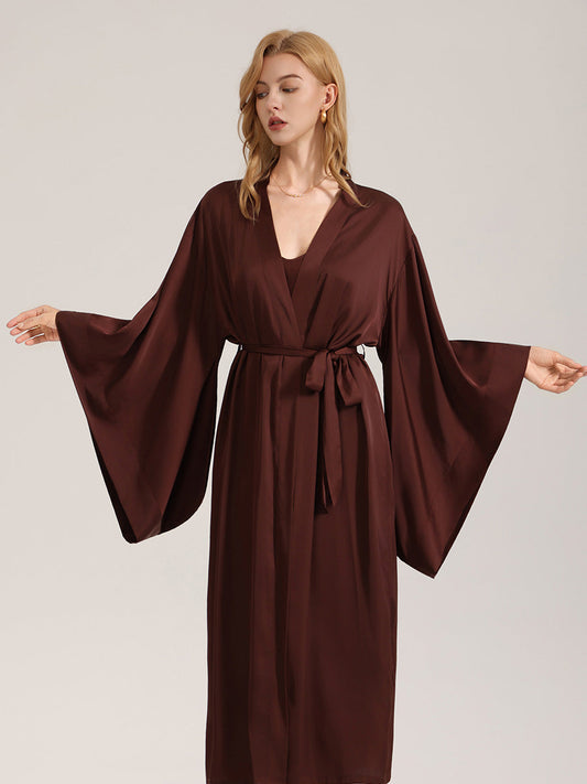 Chocolate Brown Satin Kimono Robe