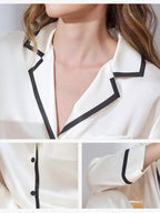 100% Mulberry Silk Contrast Piping Long Sleeve Pajama Set