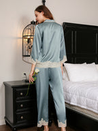 19 Momme Silk Pajama Set with Floral Lace Trim