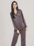 Classic Button Front Top & Long Pants Silk Sleepwear Set