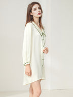 Notched Collar Button Front 100% Pure Silk Nightshirt
