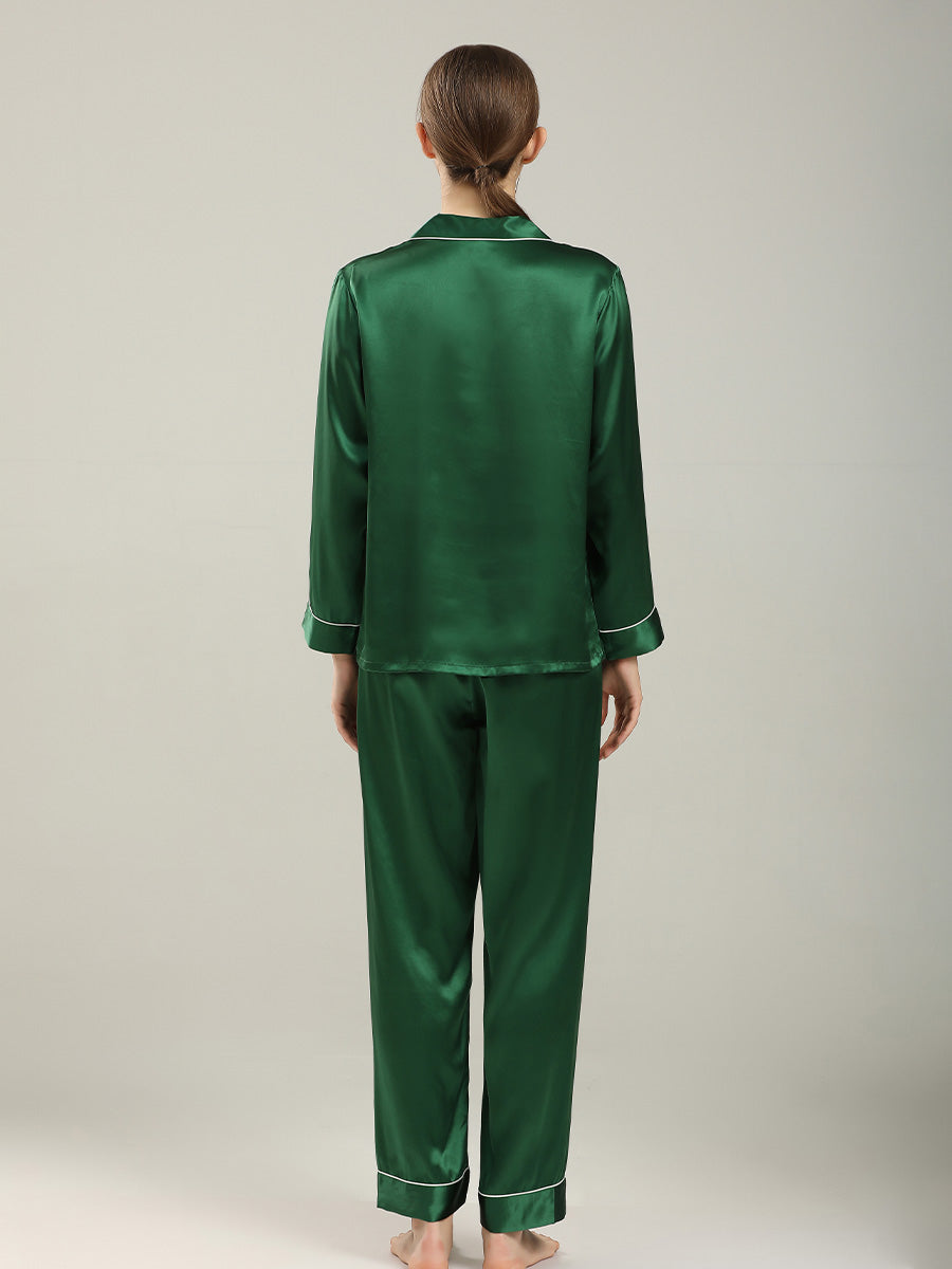 19 Momme Silk Long Sleeve Pajama Set with Contrast Piping