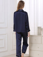 Long Sleeve Mulberry Silk Pajama Set with Contrast Piping