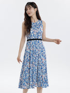 Midi Sleeveless Silk Blend Print Dress